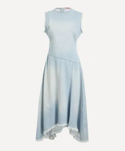 Acne Studios Denim Dress Asymmetric Sleeveless Frayed Hem In Blue