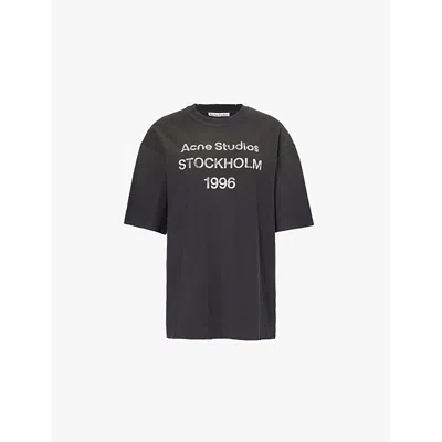 ACNE STUDIOS WOMENS FADED BLACK LOGO-PRINT OVERSIZED-FIT COTTON AND HEMP-BLEND JERSEY T-SHIRT