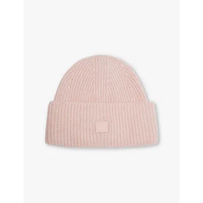 ACNE STUDIOS WOMENS FADED PINK MELANGE FACE LOGO-PATCH WOOL BEANIE