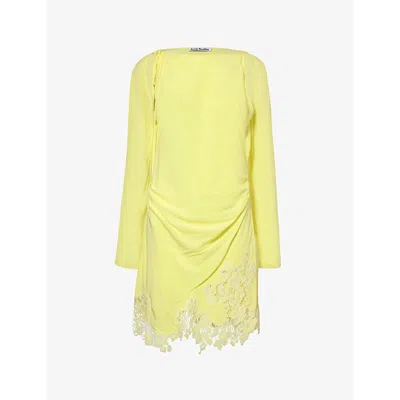 Acne Studios Womens Fluo Yellow Derika Floral-lace Cut-out Woven Mini Dress