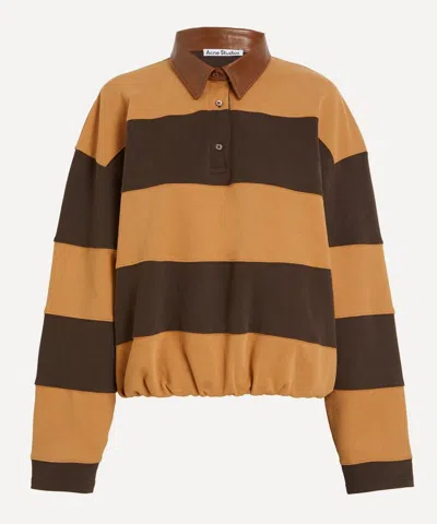 Acne Studios Women's Folio Leather-trimmed Striped Cotton-jersey Sweatshirt In Brown