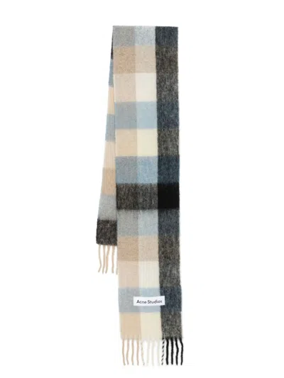 Acne Studios Women Fringed Scarf With Logo In Multi