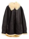 Acne Studios Shearling Collar Leather Jacket Side Pockets In Brown