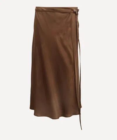 Acne Studios Women's Golden Brown Satin Midi Skirt