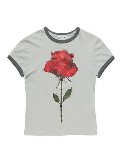 Acne Studios Women Graphic Rose T-shirt Grey Red In Gray