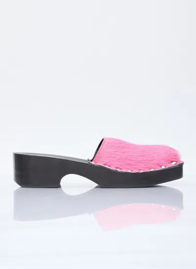 Acne Studios Hairy Wood Clogs In Pink