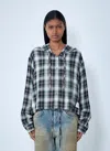 Acne Studios Hooded Nylon Silk Jacket Checked Pattern In Black