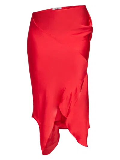 Acne Studios Women's Ido Silk Deconstructed Midi-skirt In Bright Red