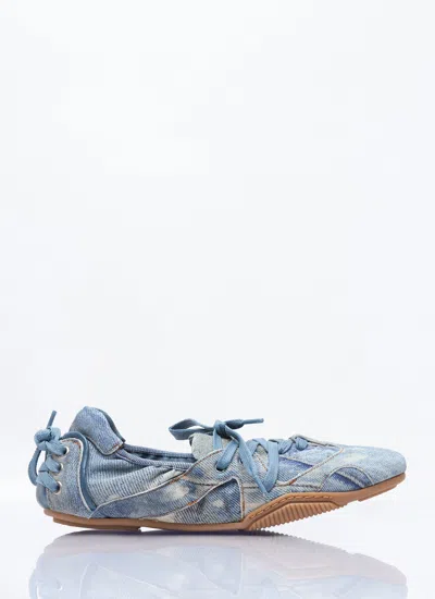 Acne Studios Bilaria Paneled Logo-print Denim Ballet Flats In Blue