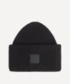 Acne Studios Women's Large Face Logo Ribbed Beanie Hat In Blue