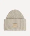 Acne Studios Women's Large Face Logo Ribbed Beanie Hat In Neutral