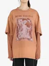 Acne Studios Edra Printed Mesh-trimmed Cotton T-shirt In Rust Red