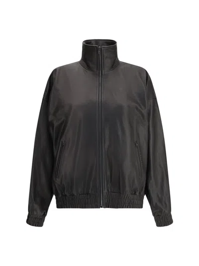 Acne Studios Women Leather Bomber Jacket In Black