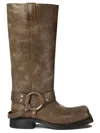 Acne Studios Vintage Leather Biker Boots With Distressed Effect In Beige