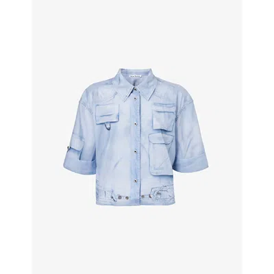 Acne Studios Womens Light Blue Shona Cargo-pocket Cotton Shirt