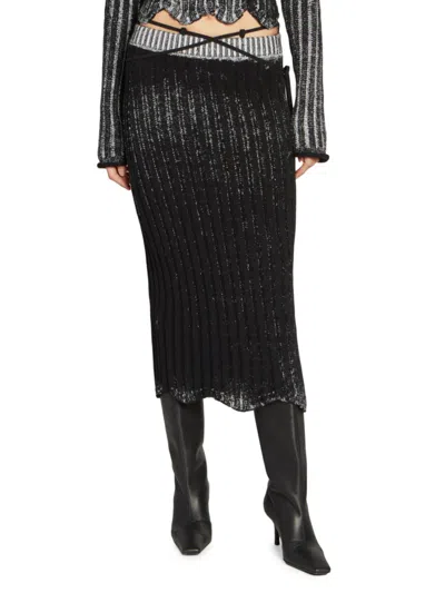 ACNE STUDIOS WOMEN'S METALLIC RIB-KNIT MIDI SKIRT
