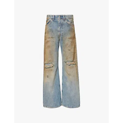 Acne Studios Womens Mid Blue Distressed Wide-leg Mid-rise Jeans