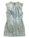 Acne Studios Distressed Foiled Denim Mini Dress In Blue