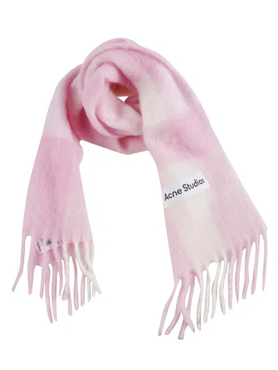Acne Studios Women Mohair Checked Scarf With Patch Logo In Pink