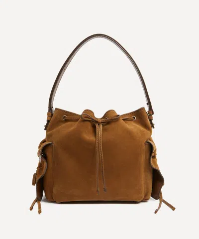 Acne Studios Women's Multi-pocket Suede Bucket Bag In Brown