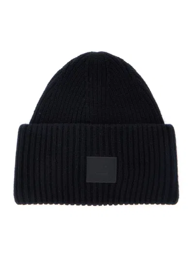 ACNE STUDIOS ACNE STUDIOS WOMEN BLACK KNIT BEANIE WITH PATCH ON THE FRONT IN WOOL BLEND WOMAN