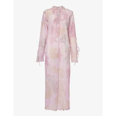Acne Studios Womens Pink Daftan Floral-print Cotton And Silk-blend Maxi Dress
