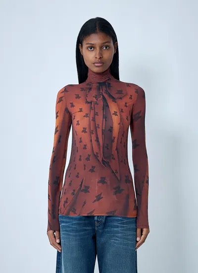 Acne Studios Women Print Mesh Top In Brown
