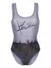 Acne Studios Black Printed Swimsuit In Blue