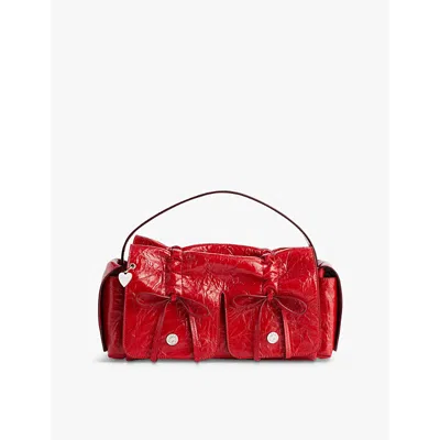 Acne Studios Womens Redpocket Leather Shoulder Bag In Detailed With Knotted Laces And Jean-inspired Rivets On The Pockets