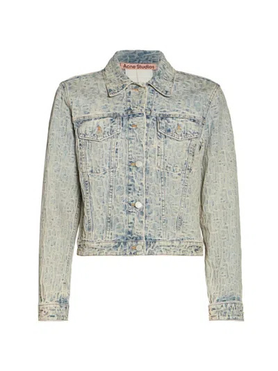 Acne Studios Monogram Jacquard Crop Denim Jacket In Blue