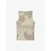 Acne Studios Printed Ribbed-knit Cotton-blend Tank Top In Sage Green