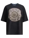 Acne Studios Distressed Black Short-sleeve T-shirt With Embossed Logo In Animal Print