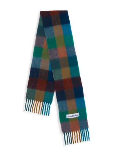 Acne Studios Women's Vally Wool Check Scarf In Turquoise Camel Blue