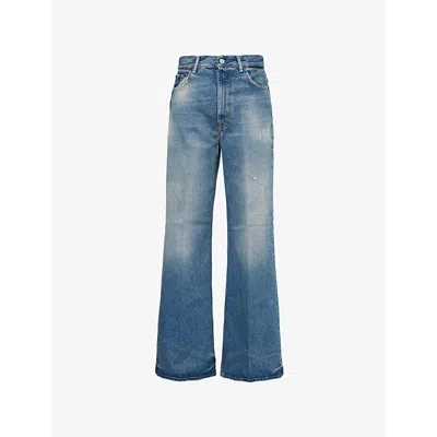 Acne Studios Womens Mid Blue 2022 Vintage Faded-wash Wide-leg High-rise Denim Jeans