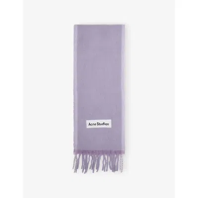 Acne Studios Womens Lilac/white Check Fringe Wool-blend Scarf In Multi