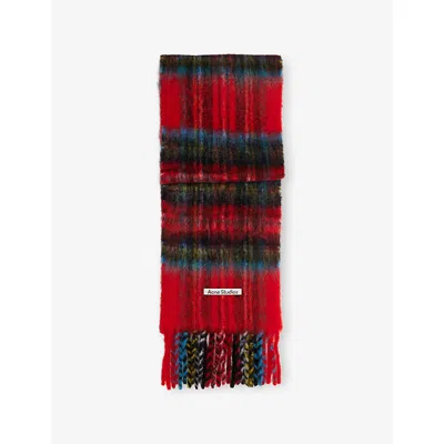 Acne Studios Womens Red/blue Check Mohair-wool Blend Scarf
