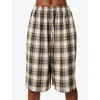 Acne Studios Womens Check-print Logo-embroidered Woven Shorts Beige Black