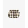 Acne Studios Womens Check-print Relaxed-fit Woven Shorts Beige Black In Multi