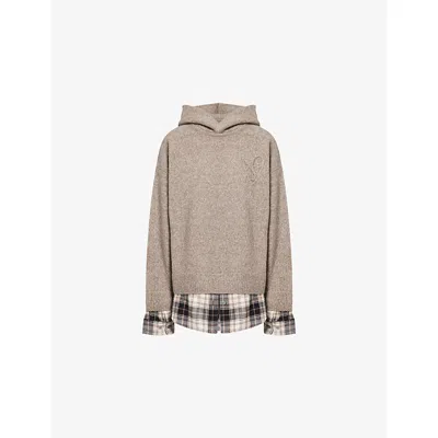 ACNE STUDIOS WOMENS BEIGE MELANGE CONTRAST-CHECK-PRINT RELAXED-FIT WOOL-BLEND HOODIE XS