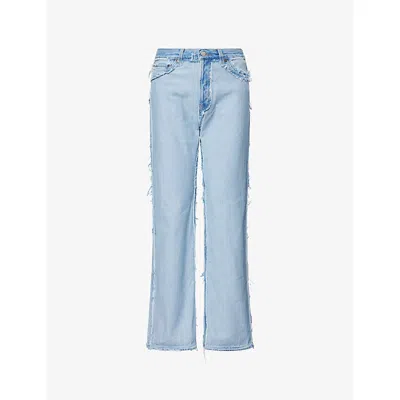 Acne Studios Womens Light Blue Frayed Wide-leg Denim Jeans
