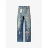 Acne Studios Womens Mid Blue Graphic-print Wide-leg Denim Jeans In Blue