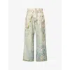 Acne Studios Womens White Green Graphic-print Wide-leg Denim Jeans In Blue