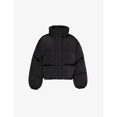 Acne Studios Womens Anthracite Black High-neck Zip-pockets Relaxed-fit Shell-down Jacket