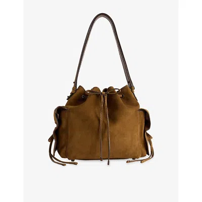 Acne Studios Womens Cognac Brown Multi-pocket Mini Suede Bucket Bag