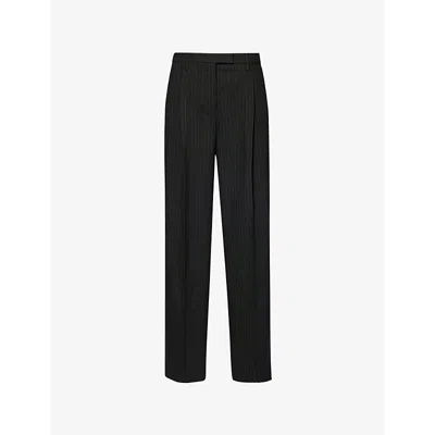 Acne Studios Womens  Pingo Pinstripe High-rise Wide-leg Wool-blend Trousers In Black