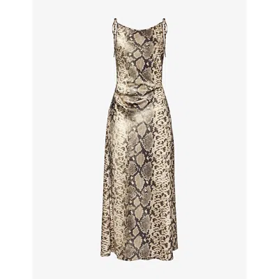 Acne Studios Womens Python-print Shoulder-straps Stretch-woven Midi Dress Multi Brown