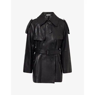 Acne Studios Womens  Relaxed-fit Double-breasted Leather Jacket In Black