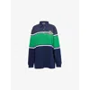 Acne Studios Womens Navy Green Stripe-print Brand-embroidered Cotton-jersey Polo Sweatshirt Dress In Multi