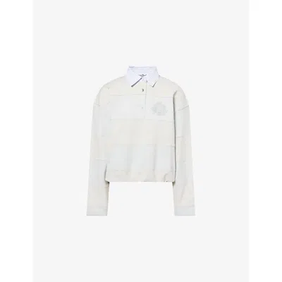 Acne Studios Womens Light Blue Grey Striped Embroidered-logo Cotton Sweatshirt In White