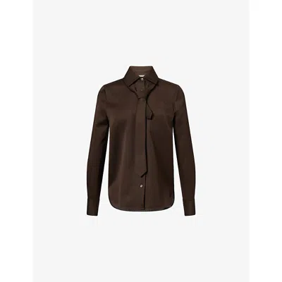Acne Studios Womens Brown Tie Long-sleeves Wool Shirt
